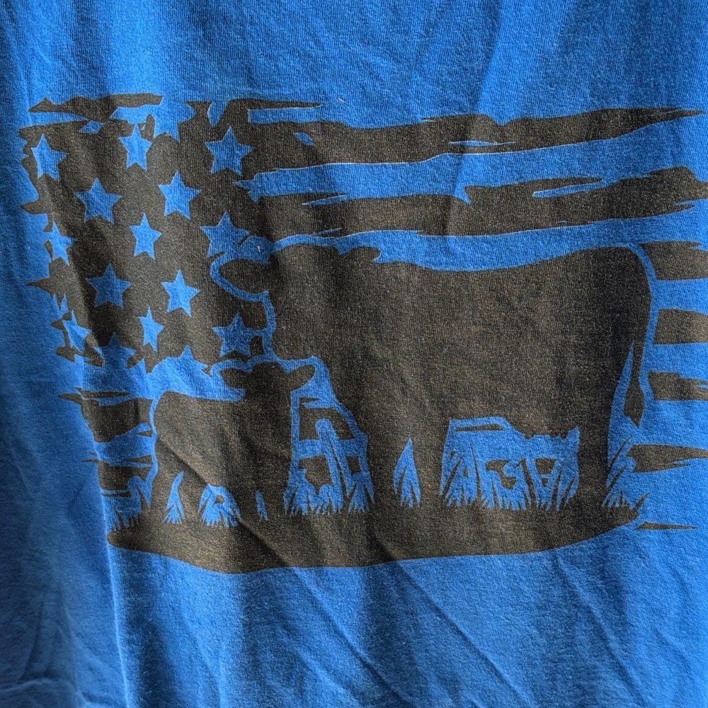 3/$20 Blue American Farms Graphic Tee with Black Design